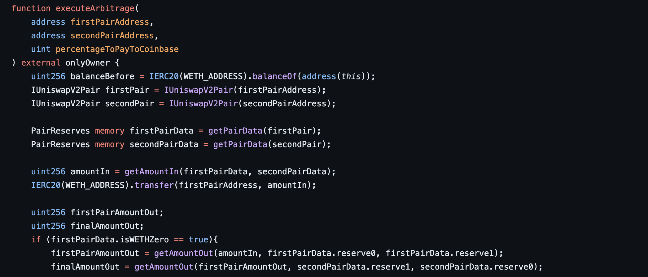 Simple Blind Arbitrage Code